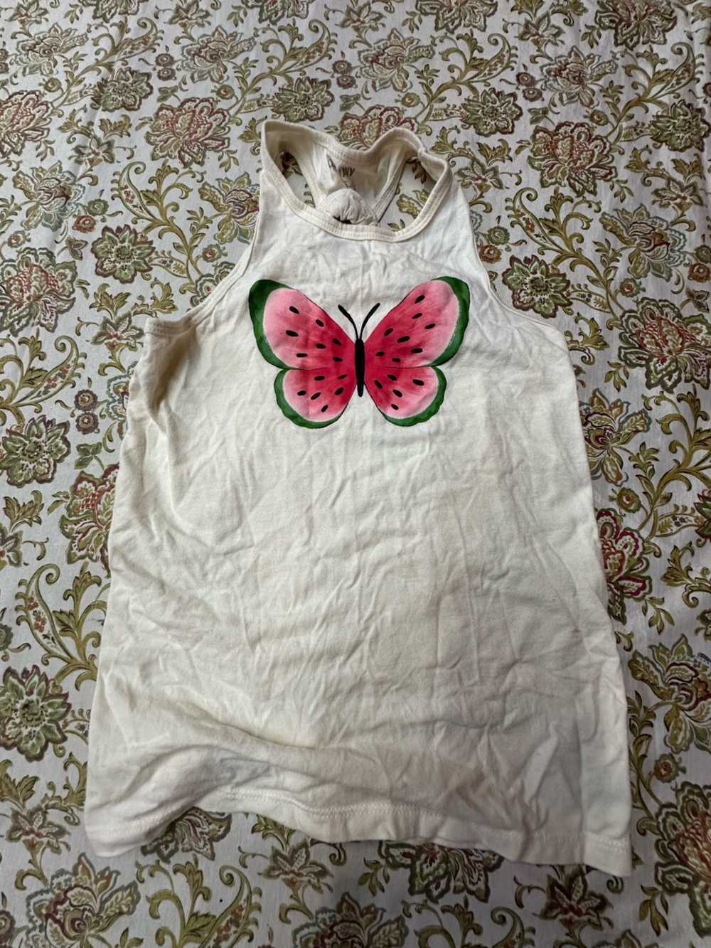 Old Navy White Tank Top with Pink & Green Watermelon Butterfly Graphic